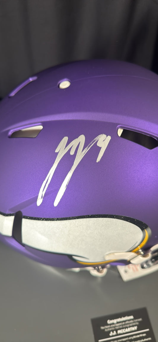 J.J. McCarthy Minnesota Vikings Signed Full Size Helmets