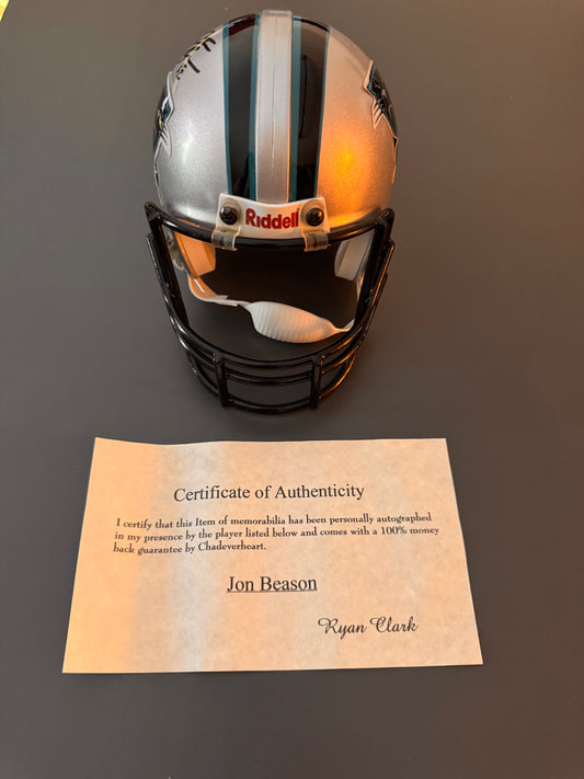 Jon Beason Carolina Panthers Signed Mini Helmet