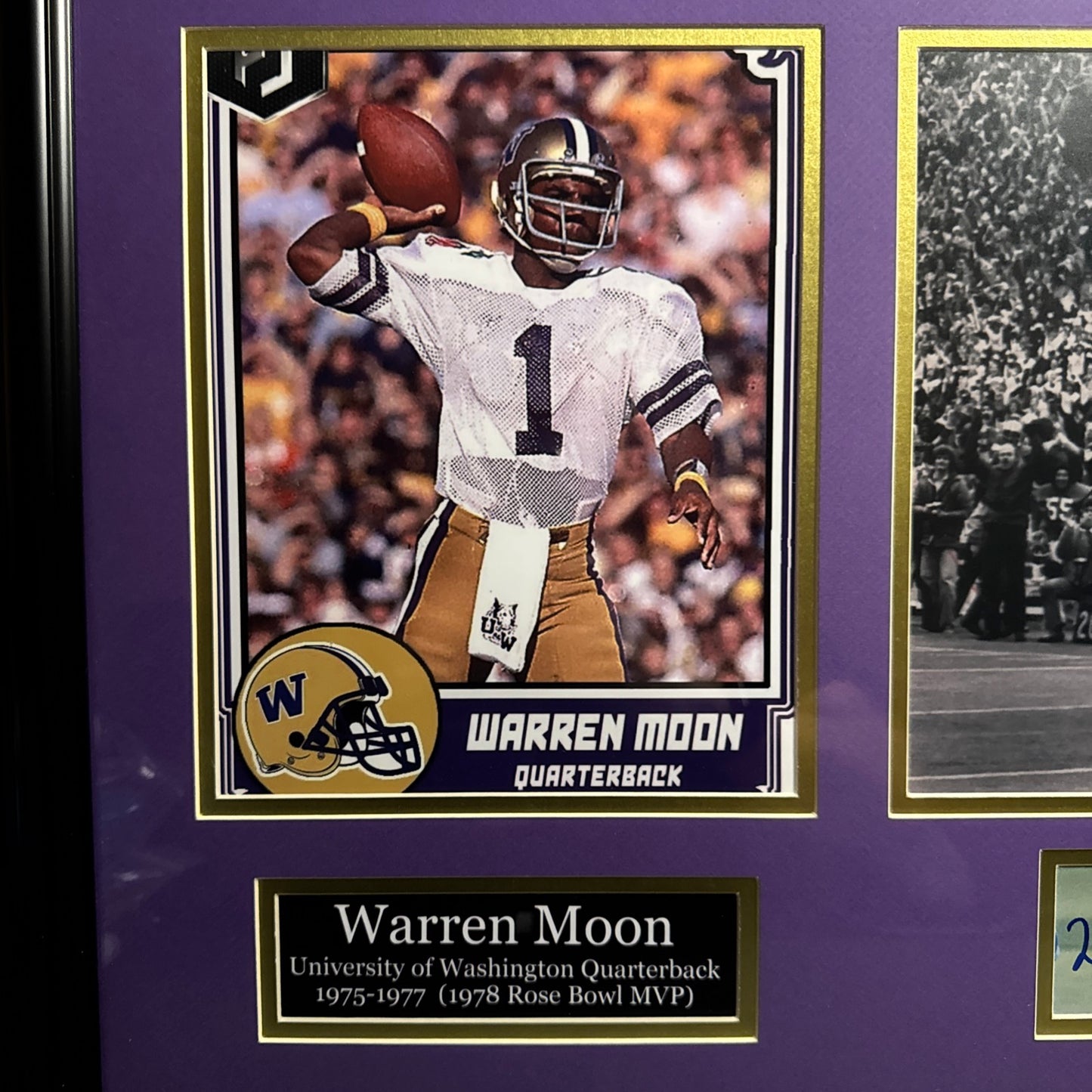 Warren Moon Signed Plaque University of Washington/Houston Oilers Signed Photo